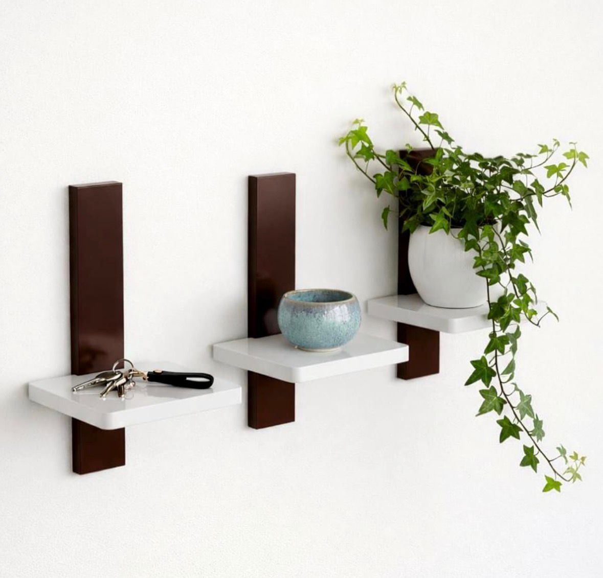 Modern Floating Wall Shelves Set of 3 – Wooden Wall Mounted Display Shelves
