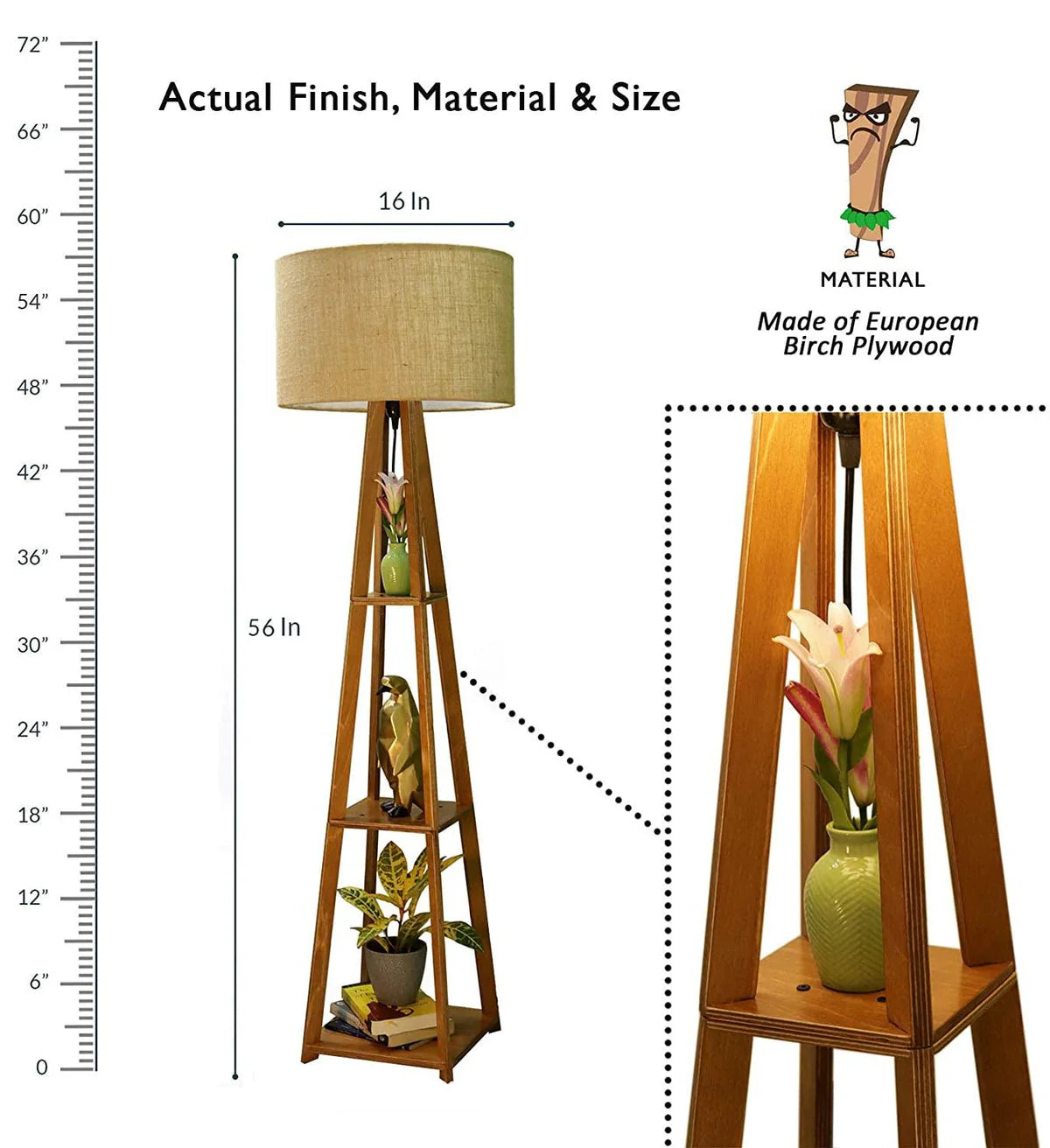 Modern Wooden Floor Lamp with Storage Shelves