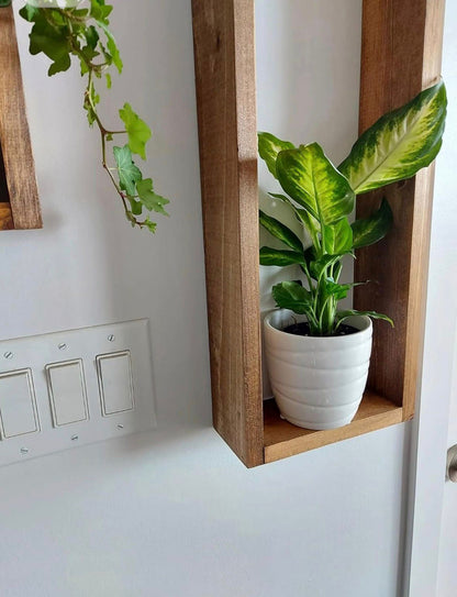 Modern Wooden Wall Plant Shelf Set – Vertical Box Frame Planter Display (Set of 2)