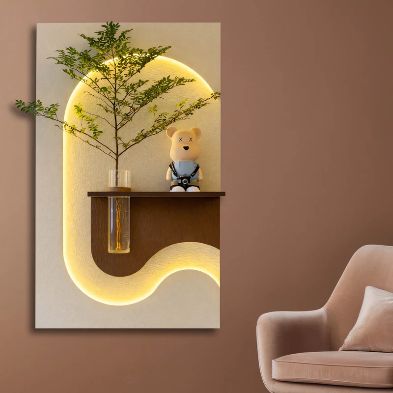 Modern LED Wall Art Shelf with Vase Holder | Luxury Illuminated Wall Panel | Decorative Floating Shelf for Home Décor