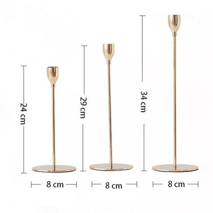 Golden Metal Candle Stand Set of 3 | Modern Decorative Taper Candle Holders for Home Decor