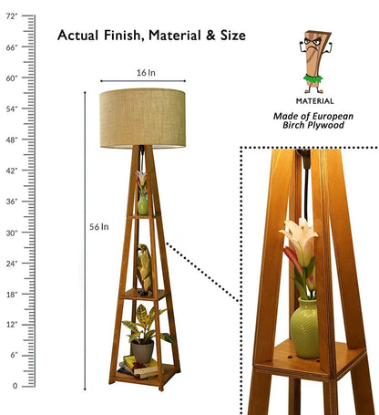 Modern Wooden Floor Lamp with Storage Shelves