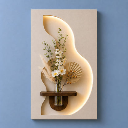 Luxury LED Wall Art Shelf with Vase Holder | Modern Illuminated Decorative Wall Panel | Contemporary Entryway & Living Room Décor