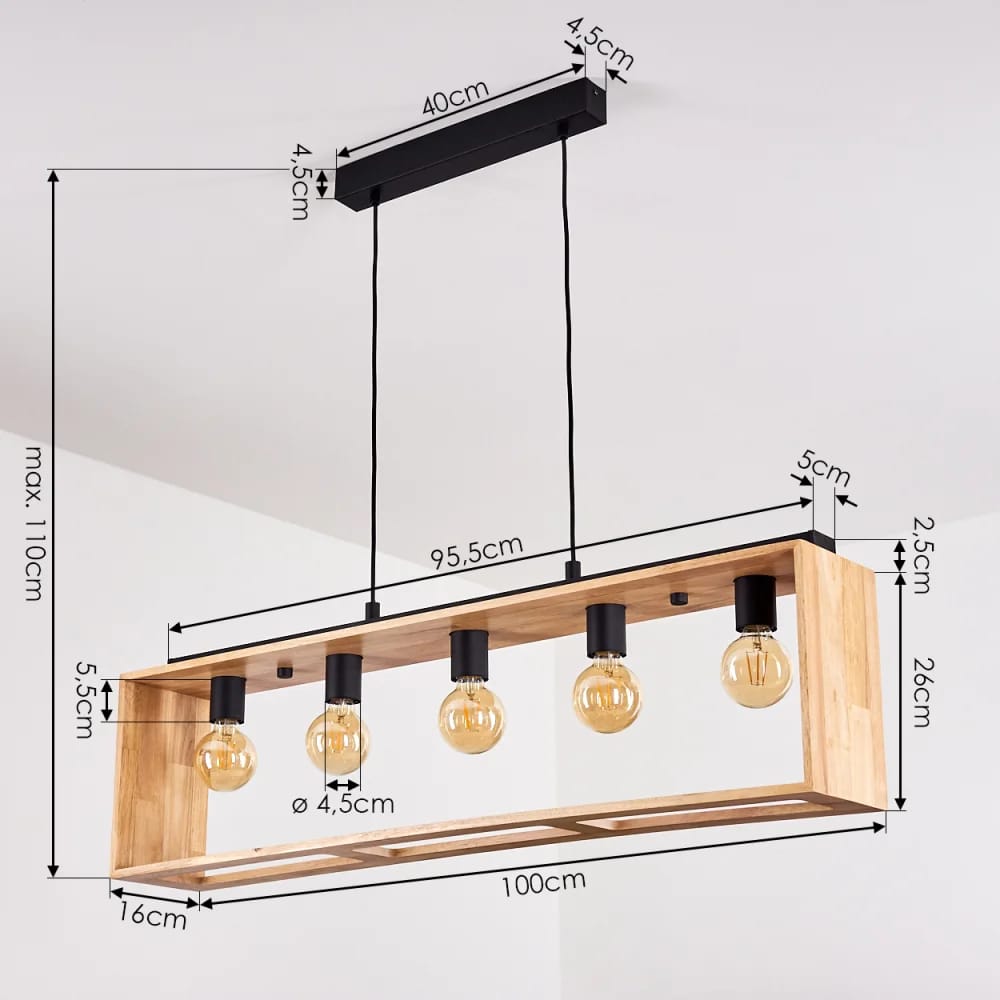 Modern Wooden 5-Light Pendant Lamp – Rustic Industrial Hanging Ceiling Light