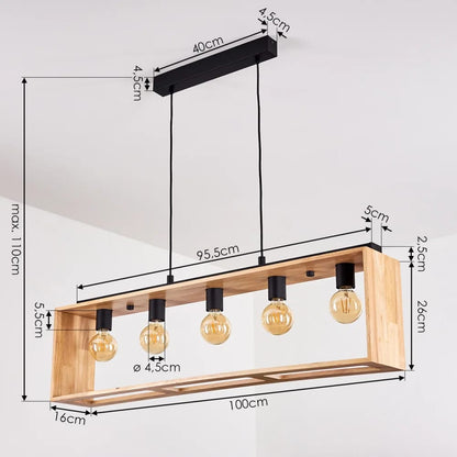 Modern Wooden 5-Light Pendant Lamp – Rustic Industrial Hanging Ceiling Light