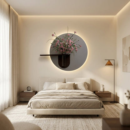 Premium Wooden LED Wall Decor with Glass Vase & Floral Arrangement