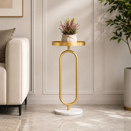 Luxury Gold Pedestal Plant Stand | Modern Flower Pot Display Table with Marble Base | Elegant Indoor Plant Holder