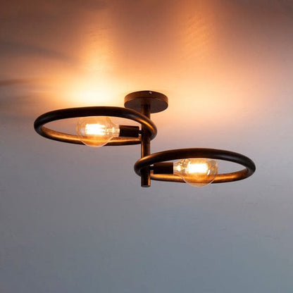 Modern Rotating 2-Light Ceiling Lamp – Industrial Ring Design Decorative Ceiling Light