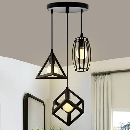 Modern Geometric 3-Light Pendant Ceiling Lamp – Industrial Decorative Hanging Light