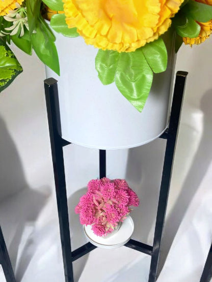 Luxury Gold Metal Planter Stand Set of 3 | Modern Flower Pot Holders with Bottom Shelf | Elegant Indoor Plant Display Stands
