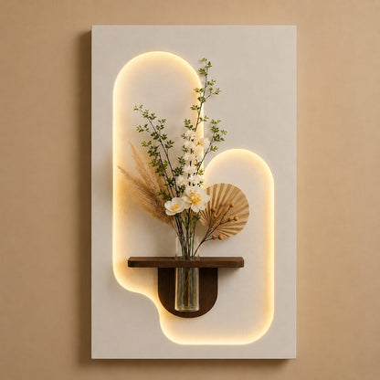 Luxury LED Wall Art Shelf with Vase Holder | Modern Illuminated Decorative Wall Panel | Contemporary Entryway & Living Room Décor