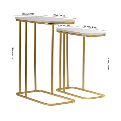 Modern Wooden Top Nesting Tables – Set of 2 (Gold Frame)