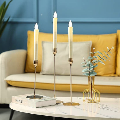 Golden Metal Candle Stand Set of 3 | Modern Decorative Taper Candle Holders for Home Decor