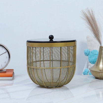 Luxury Gold Mesh Storage Basket with Lid – 25 cm