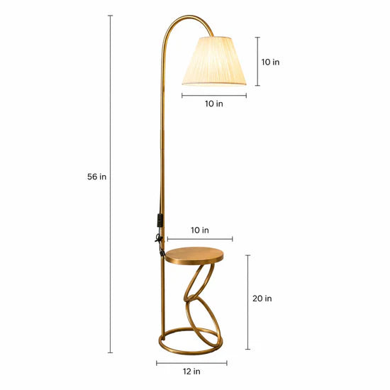 Luxury Gold Floor Lamp with Side Table – Modern Bedside Standing Lamp