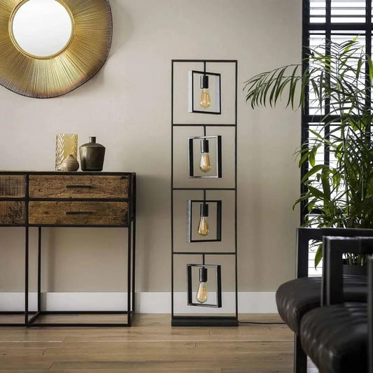 Modern Geometric Floor Lamp with 4 Hanging Lights – Industrial Decorative Standing Lamp