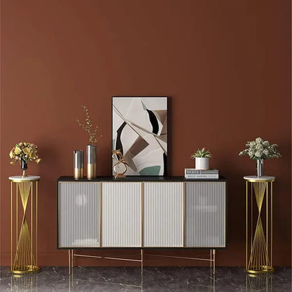 Modern Wooden Top Plant Stand Set with Gold Metal Frame (Set of 2)