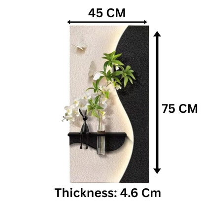 Modern LED Wall Shelf with Glass Vase Holder – Artistic Decorative Wall Panel