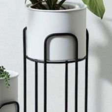 Modern Metal Planter Stand Set of 2 | Black Iron Indoor Plant Holders | Minimalist Flower Pot Display Stands
