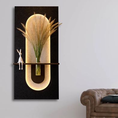 Luxury LED Wall Art Shelf with Glass Vase Holder | Modern Illuminated Floating Shelf Panel | Decorative Wall Décor for Living Room