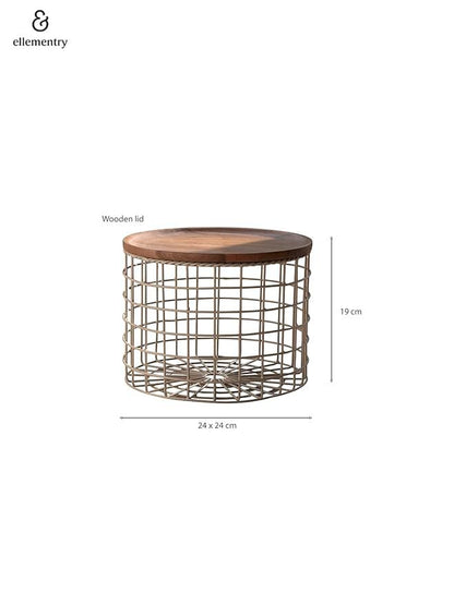 Metal Storage Basket with Wooden Lid – Multipurpose Kitchen Organizer