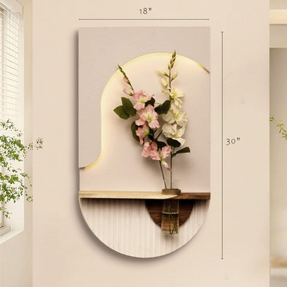 Modern LED Wall Shelf with Floral Vase Holder – Decorative Floating Wall Accent Shelf