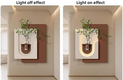 Modern LED Wall Art Shelf with Glass Vase Holder | Luxury Illuminated Decorative Wall Panel | Floating Shelf for Home Décor