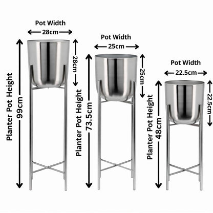 Premium Stainless Steel Planter Stand Set of 3 | Modern Metal Flower Pots with Stands | Luxury Indoor Plant Holders