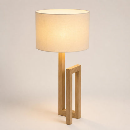 Modern Wooden Table Lamp with Fabric Shade – Minimalist Bedside & Living Room Lamp