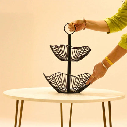 2-Tier Black Metal Fruit Basket Stand – Modern Countertop Organizer