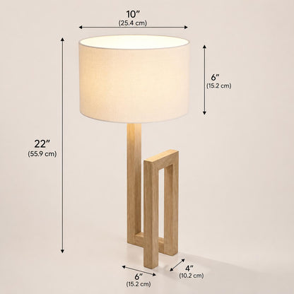 Modern Wooden Table Lamp with Fabric Shade – Minimalist Bedside & Living Room Lamp