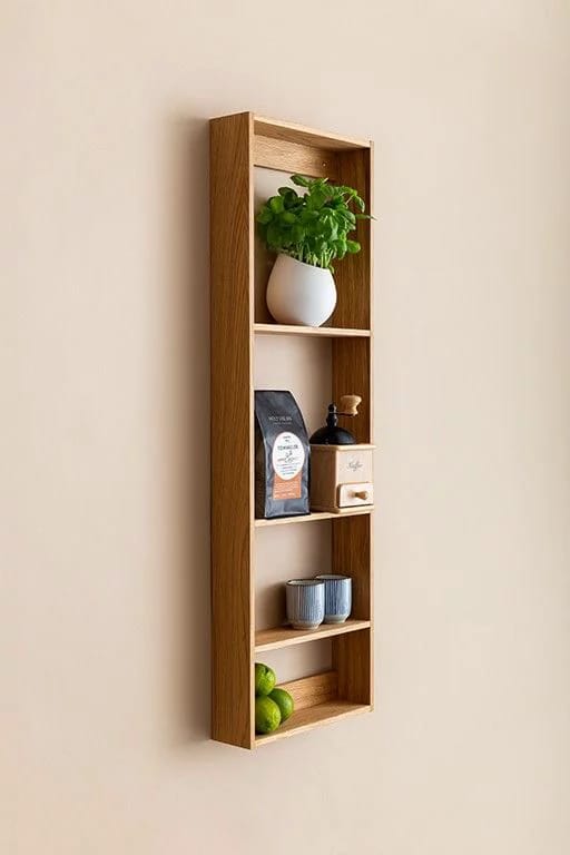 Slim Wooden Wall Shelf Organizer for Kitchen & Living Room | Modern Floating Storage Rack