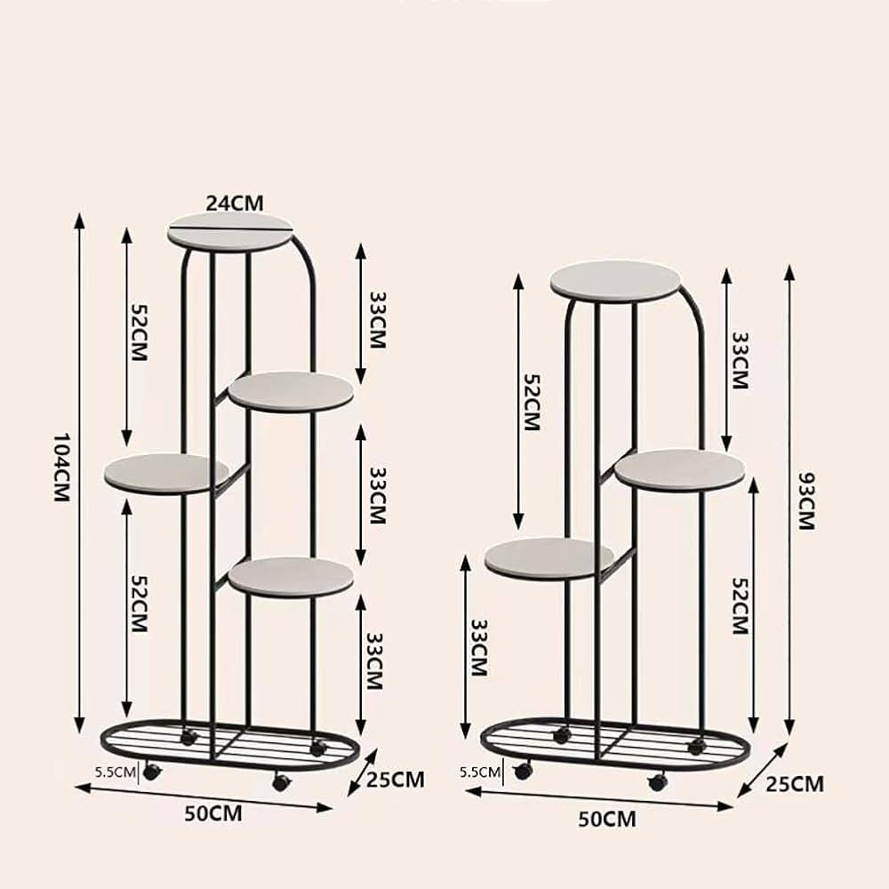 Luxury 5-Tier Gold Metal Plant Stand with Wheels | Modern Multi-Level Flower Pot Rack | Indoor Decorative Plant Display Shelf