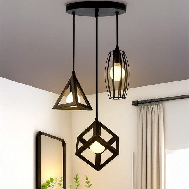 Modern Geometric 3-Light Pendant Ceiling Lamp – Industrial Decorative Hanging Light
