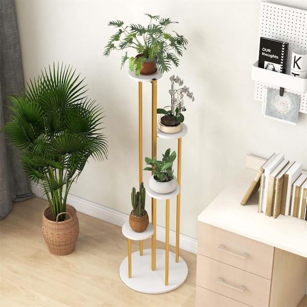 Modern 4-Tier Gold Metal Plant Stand | Vertical Flower Pot Display Rack | Luxury Indoor Plant Holder for Home Décor
