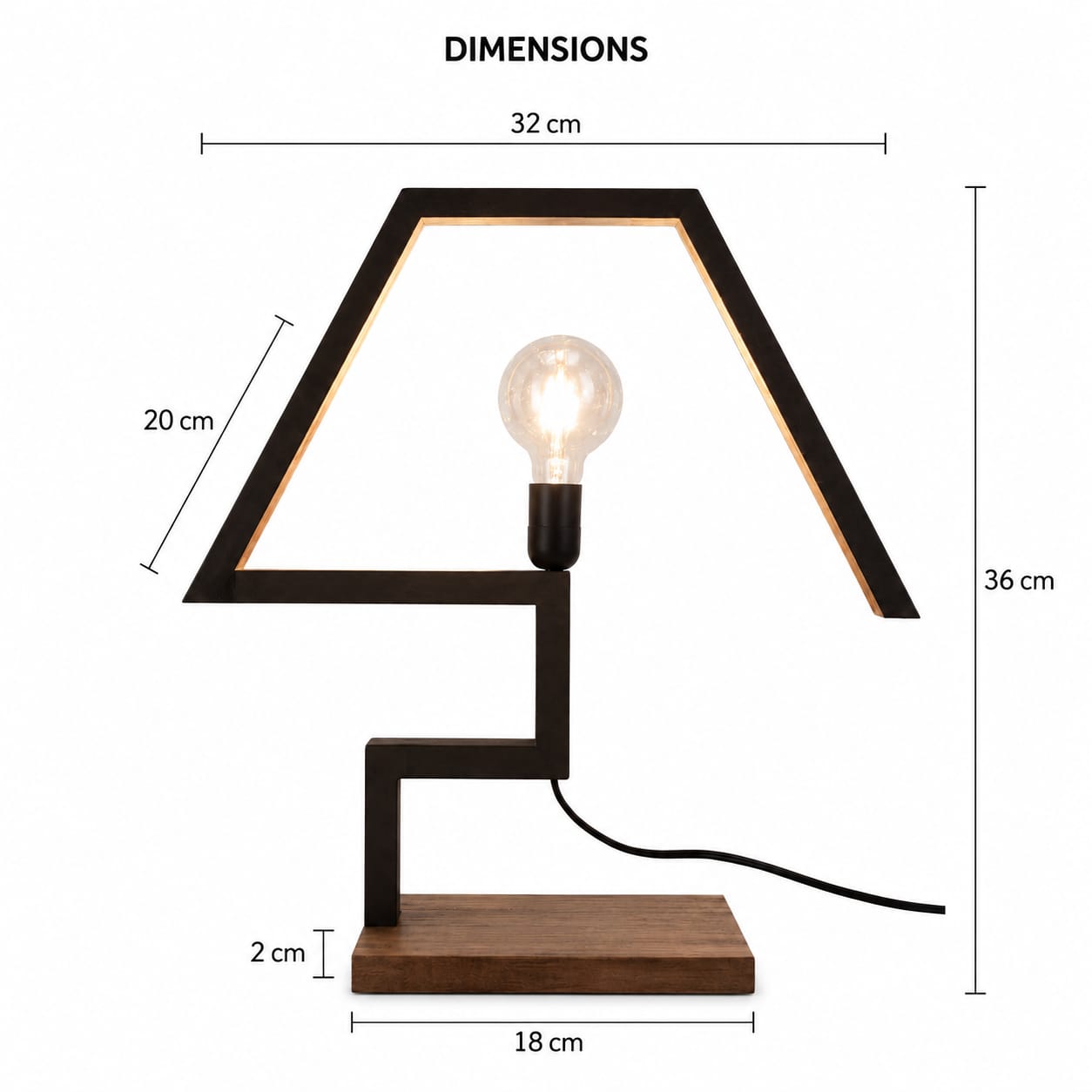 Modern Geometric Wooden Table Lamp with Warm LED Light | Decorative Bedside & Study Lamp
