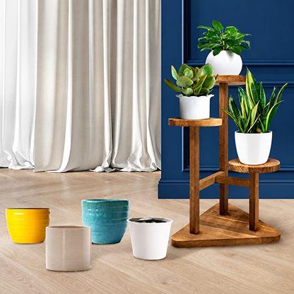 3 Tier Wooden Plant Stand for Indoor Plants | Modern Corner Flower Pot Holder | Multi-Level Display Rack