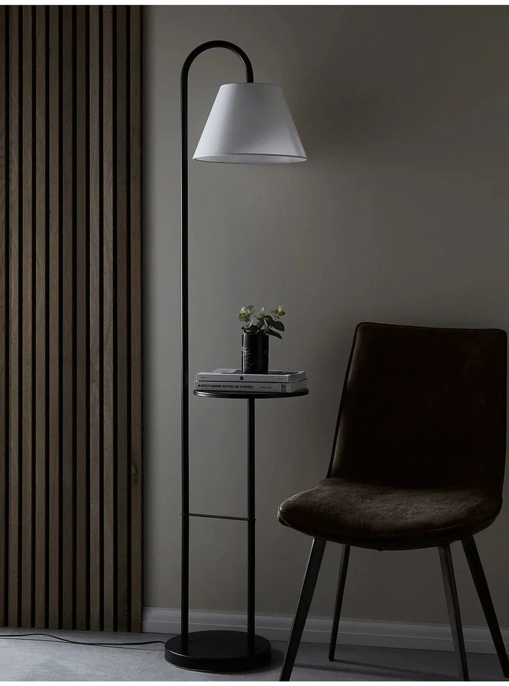 Lamp with Table – Modern Black Standing Light for Bedroom, Living Room & Study”