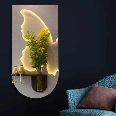 Butterfly LED Wall Art Shelf with Glass Vase Holder | Modern Illuminated Decorative Wall Panel | Luxury Floating Shelf Décor