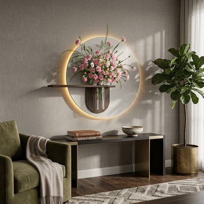 Premium Wooden LED Wall Decor with Glass Vase & Floral Arrangement