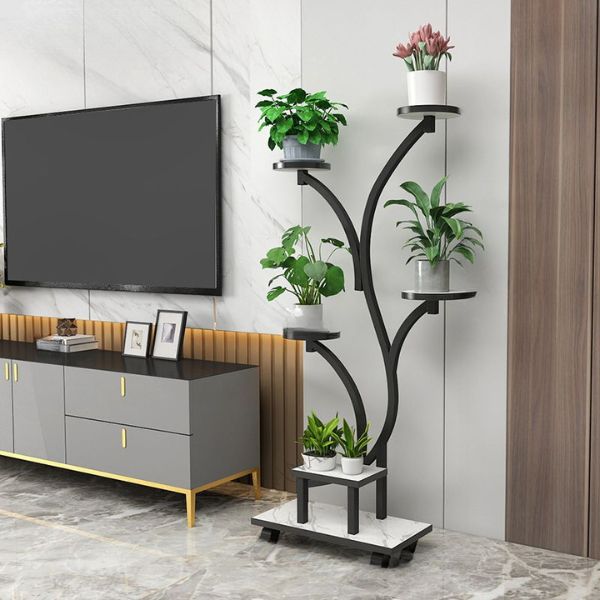 Modern Tree Design 5-Tier Metal Plant Stand | Multi-Layer Indoor & Outdoor Flower Pot Rack | Space-Saving Decorative Plant Holder