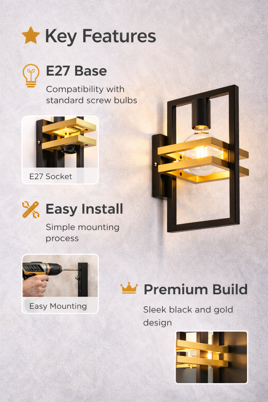 Modern Black Gold Wall Sconce Lamp