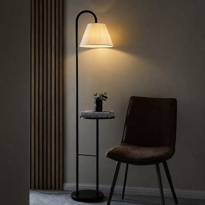 “2-in-1 Floor Lamp with Table – Modern Black Standing Light for Bedroom, Living Room & Study”