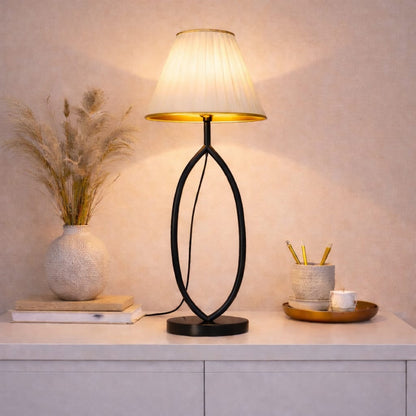 Modern Black Table Lamp with Fabric Shade | Elegant Bedside Lamp 24 Inch