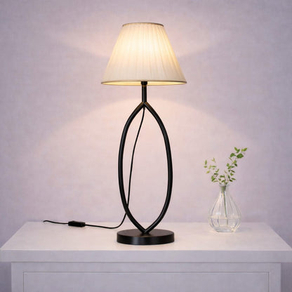 Modern Black Table Lamp with Fabric Shade | Elegant Bedside Lamp 24 Inch