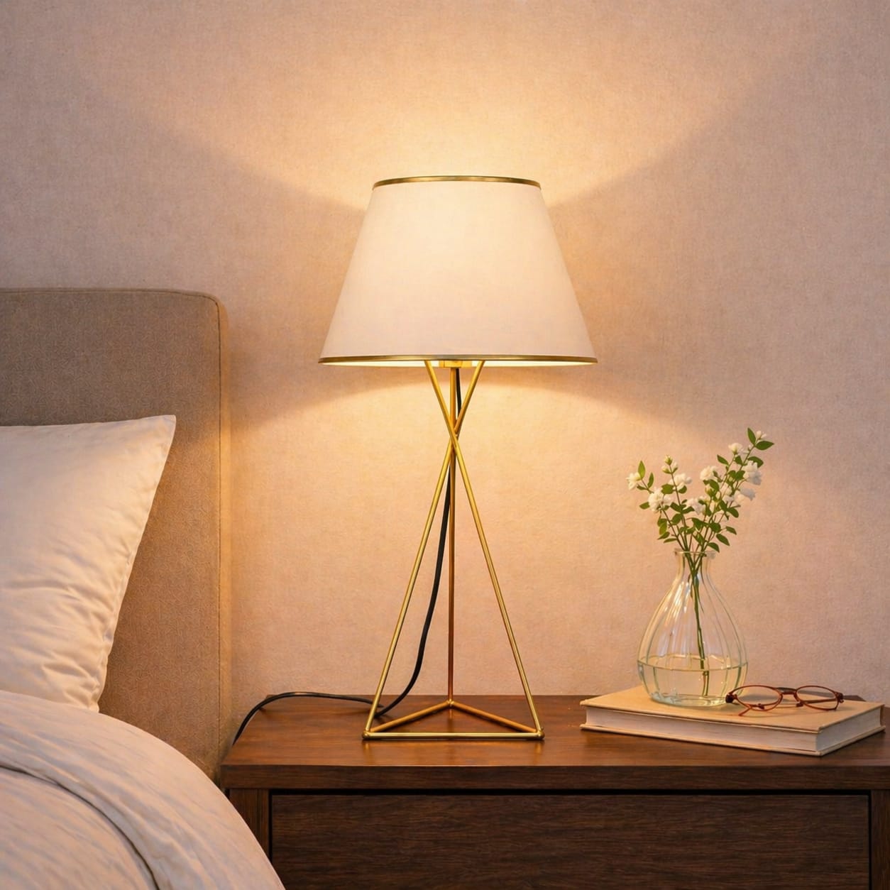 Luxury Gold Table Lamp – 24” Designer Lamp with Premium Fabric Shade