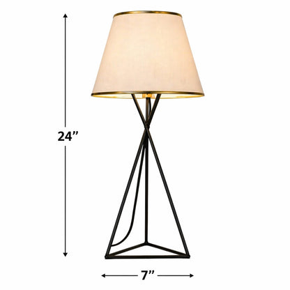 Modern Black Table Lamp with Fabric Shade | Geometric Metal Base 24 Inch