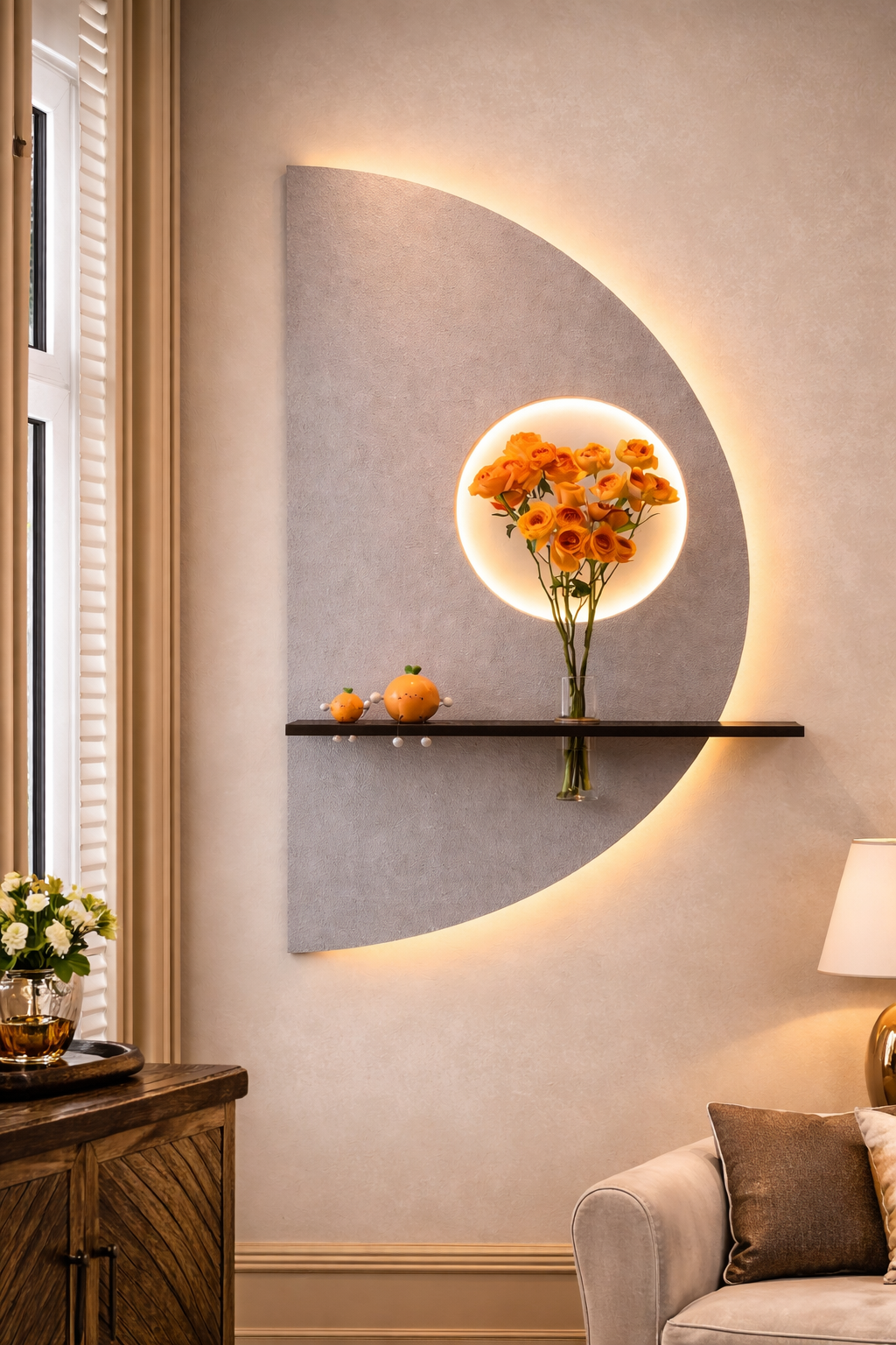 Modern LED Wall Light with Shelf & Glass Vase, Warm White Decorative Wall Lamp for Living Room, Bedroom & Home Decor
