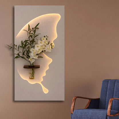 Anas Art and Crafts Modern LED Wall Decor with Shelf & Vase, Warm White Decorative Wall Light