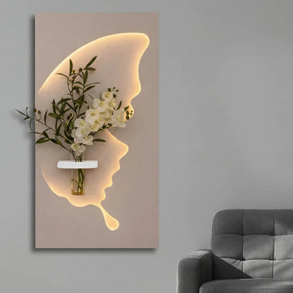 Anas Art and Crafts Modern LED Wall Decor with Shelf & Vase, Warm White Decorative Wall Light